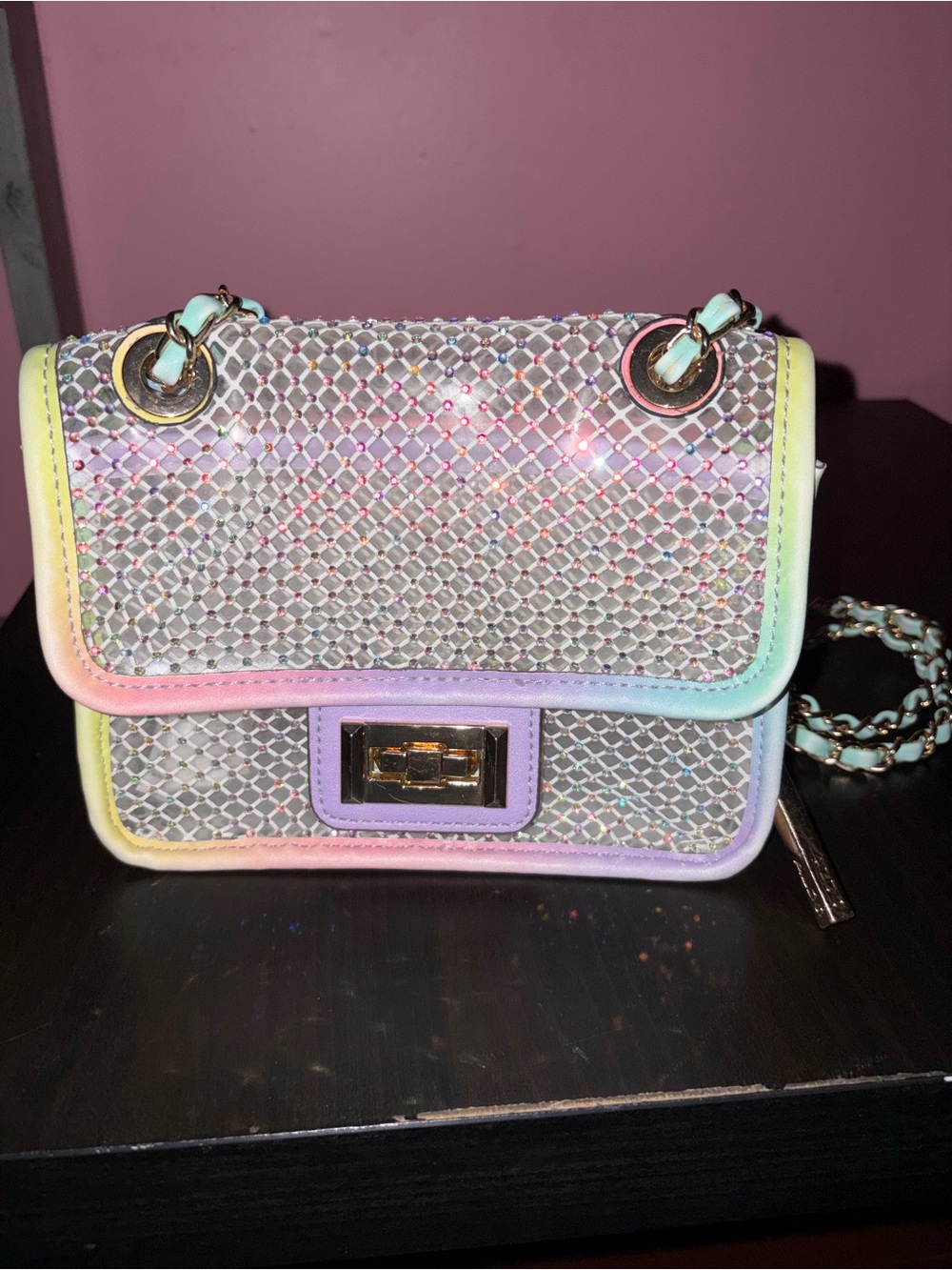 Pastel Rainbow Mesh Crossbody Bag - Women